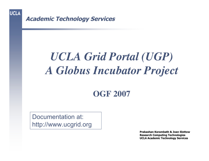 ucla grid portal ugp a globus incubator project