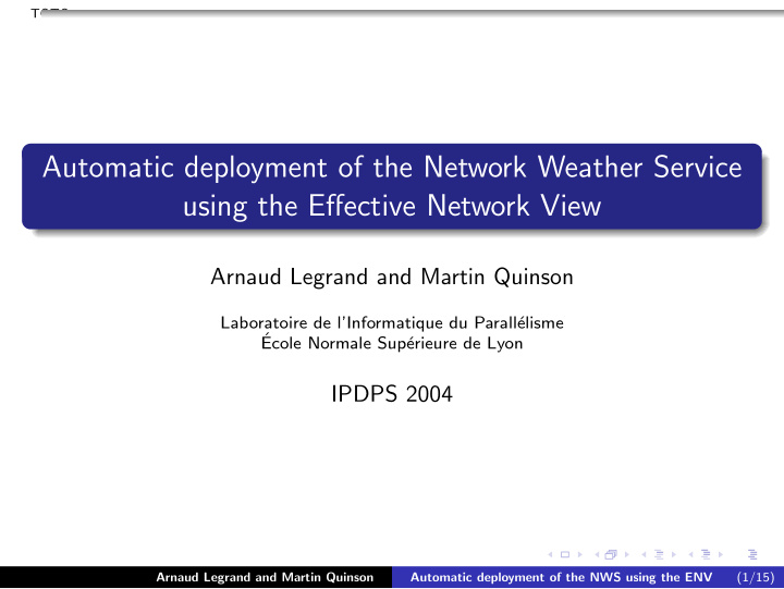 automatic deployment of the network weather service using