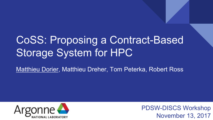 coss proposing a contract based storage system for hpc