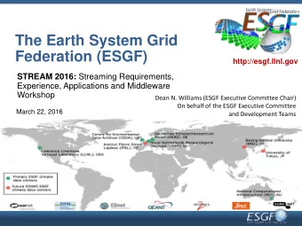 The Earth System Grid  Federation (ESGF)  http://esgf.llnl.gov STREAM 2016: Streaming Requirements,