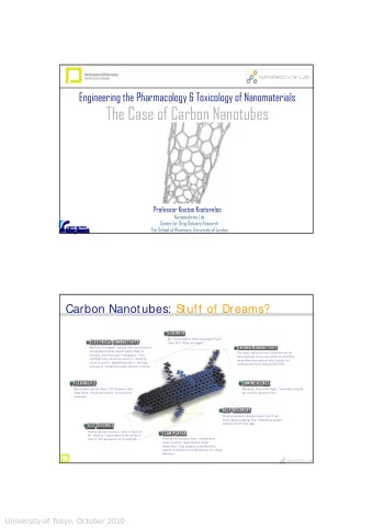 The Case of Carbon Nanotubes  Professor Kostas Kostarelos  Nanomedicine Lab  Centre for Drug