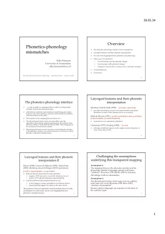 Phonetics-phonology  The phonetics-phonology interface: basic assumptions   mismatches