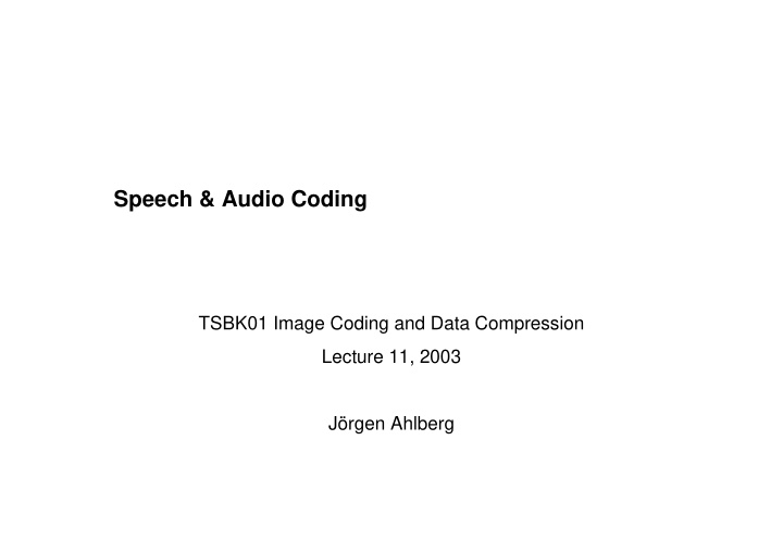 speech audio coding