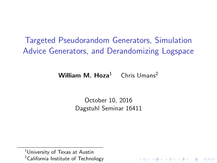 targeted pseudorandom generators simulation advice