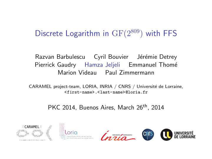 discrete logarithm in gf 2 809 with ffs