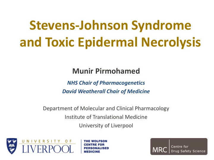 stevens johnson syndrome and toxic epidermal necrolysis