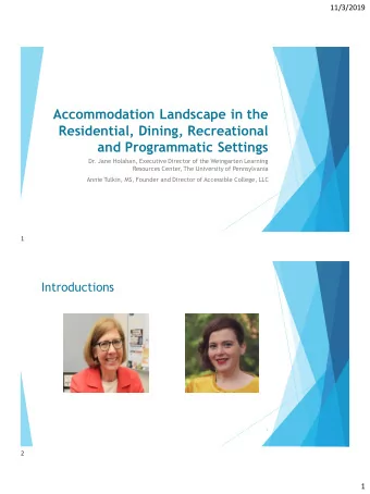 Accommodation Landscape in the  Residential, Dining, Recreational  and Programmatic Settings  Dr.