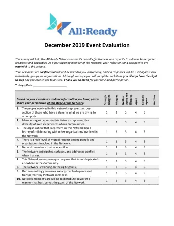 December 2019 Event Evaluation  This survey will help the All:Ready Network assess its overall