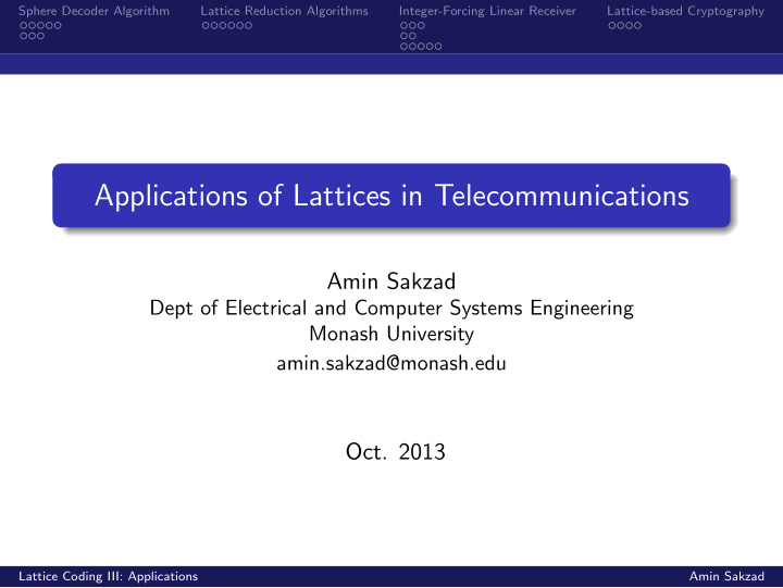 applications of lattices in telecommunications