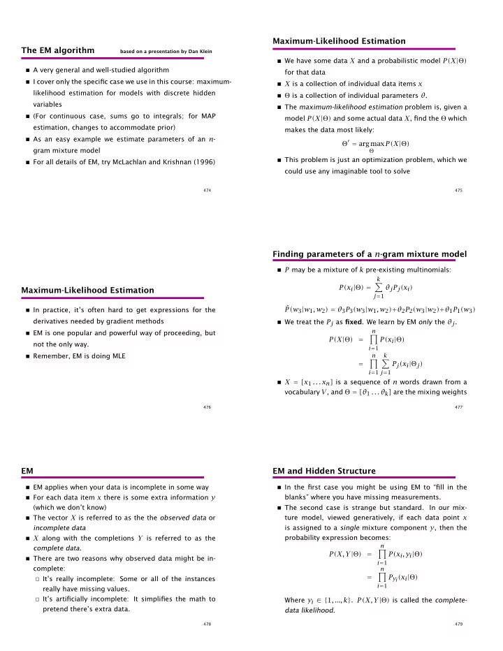 maximum likelihood estimation the em algorithm