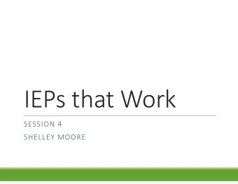IEPs that Work  SESSION 4  SHELLEY MOORE  Today  A nice start  Sharing what we tried  Reviewing