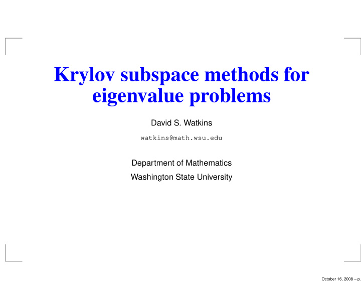 krylov subspace methods for eigenvalue problems