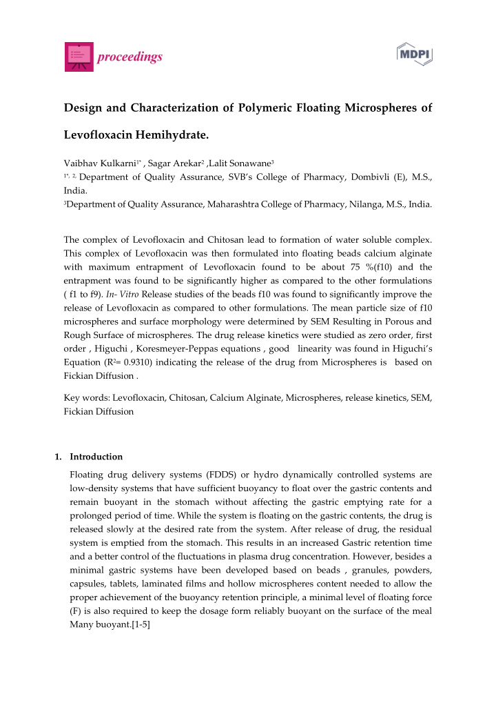 design and characterization of polymeric floating