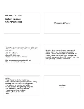 Eighth Sunday  After Pentecost  Welcome &amp; Prayer  Welcome &amp; Prayer  The grace of our Lord