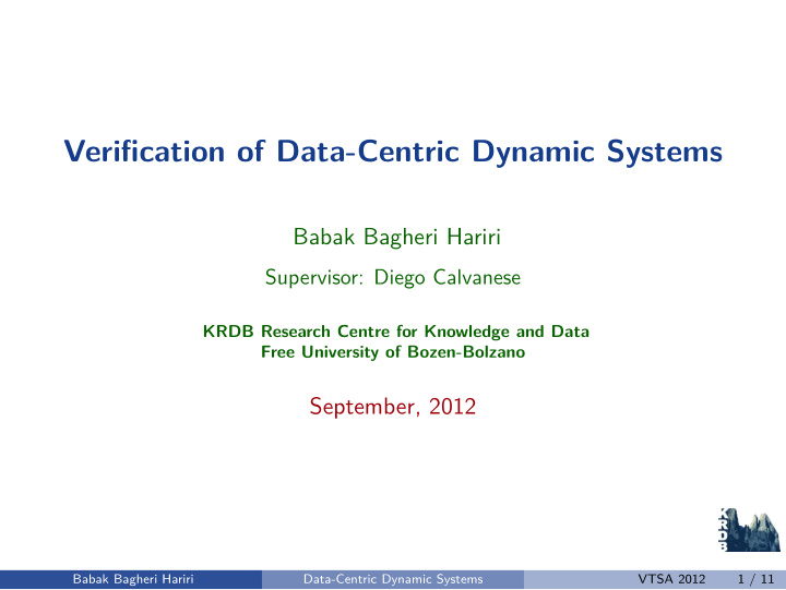 verification of data centric dynamic systems