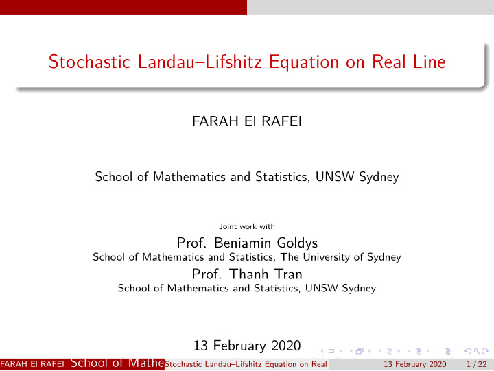 stochastic landau lifshitz equation on real line