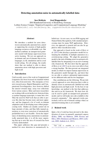Detecting annotation noise in automatically labelled data  Ines Rehbein  Josef Ruppenhofer  IDS