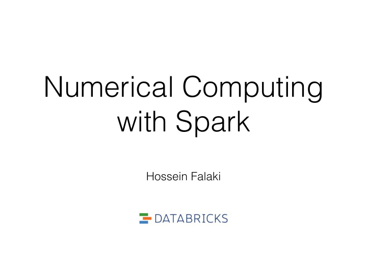 numerical computing with spark