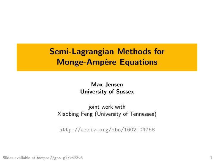 semi lagrangian methods for monge amp ere equations