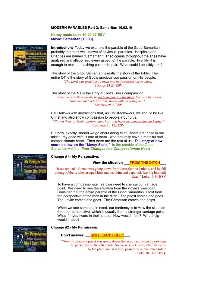 modern parables part 2 samaritan 10 03 10 nancy reads