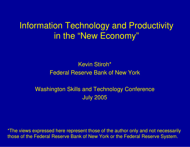 information technology and productivity in the new economy