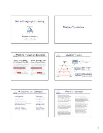 Natural Language Processing Machine Translation Machine Translation Dan Klein  UC Berkeley