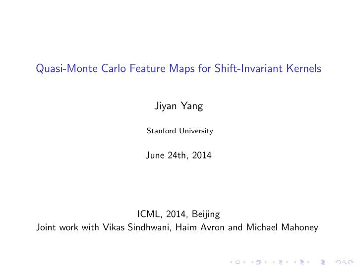 quasi monte carlo feature maps for shift invariant kernels