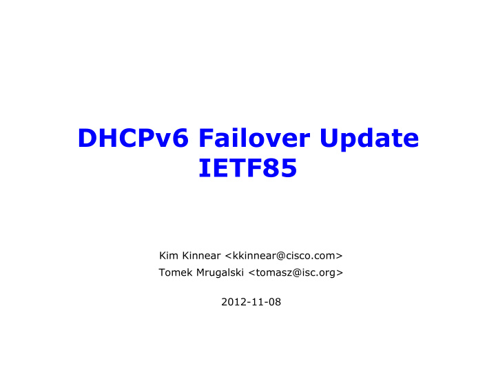 dhcpv6 failover update ietf85