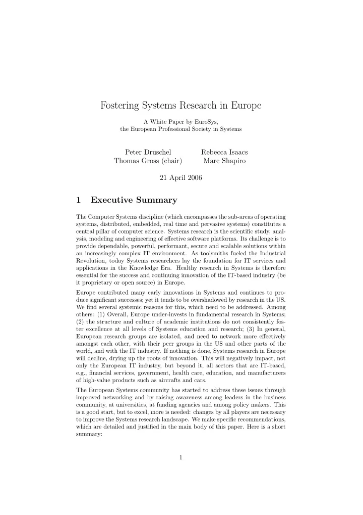 fostering systems research in europe
