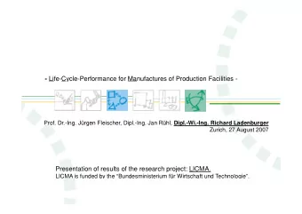 - Life-Cycle-Performance for Manufactures of Production Facilities - Prof. Dr.-Ing. Jrgen