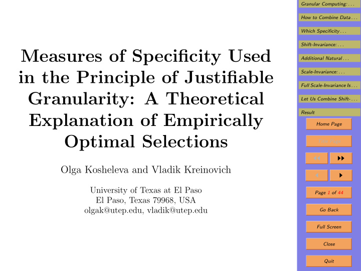 measures of specificity used