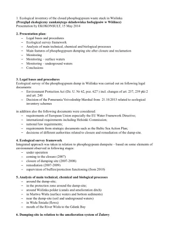 1. Ecological inventory of the closed phosphogypsum waste stack in Wislinka  (Przegld ekologiczny