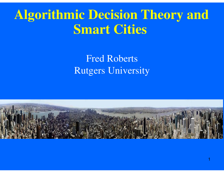 algorithmic decision theory and smart cities