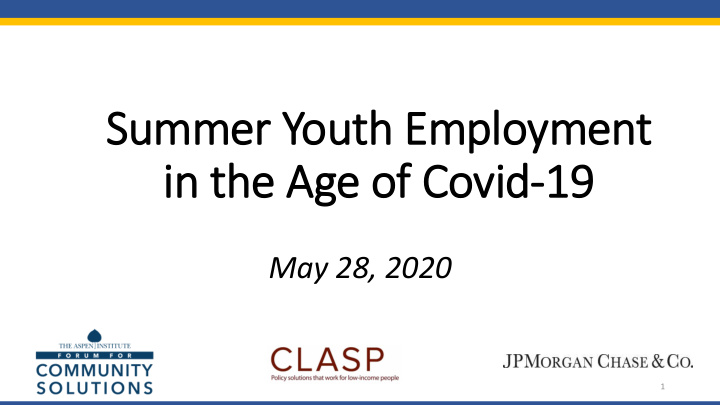 summer youth employment in in the age of covid 19 19
