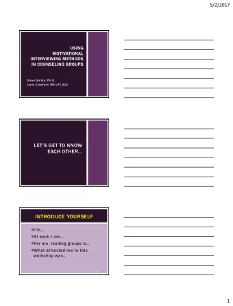 INTRODUCE YOURSELF  Im  At work I am  For me, leading groups is  What