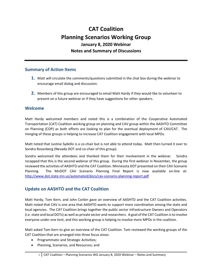cat coalition planning scenarios working group