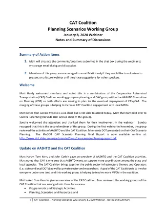 CAT Coalition  Planning Scenarios Working Group  January 8, 2020 Webinar  Notes and Summary of
