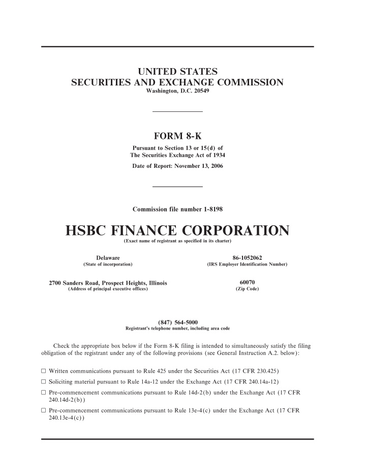 hsbc finance corporation