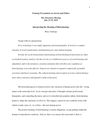 1  Framing Presentation on Society and Politics  The Tarrytown Meeting  July 27-29, 2010