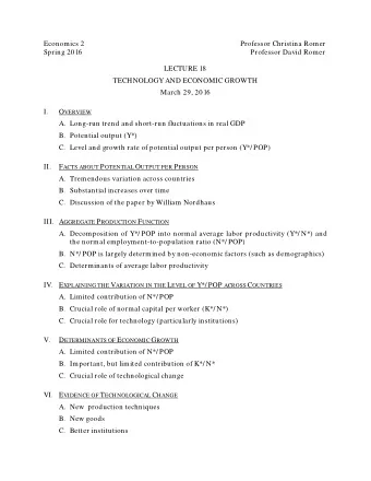 Economics 2  Professor Christina Romer  Spring 2016  Professor David Romer  LECTURE 18  TECHNOLOGY