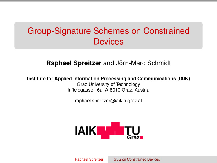 group signature schemes on constrained devices