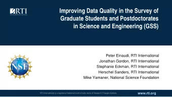 Improving Data Quality in the Survey of  Graduate Students and Postdoctorates  in Science and