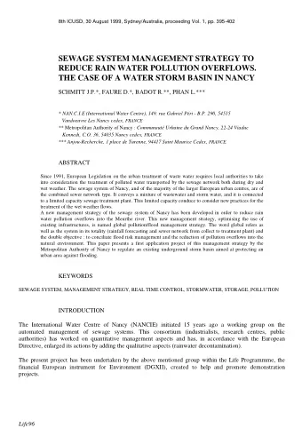 SEWAGE SYSTEM MANAGEMENT STRATEGY TO  REDUCE RAIN WATER POLLUTION OVERFLOWS.  THE CASE OF A WATER