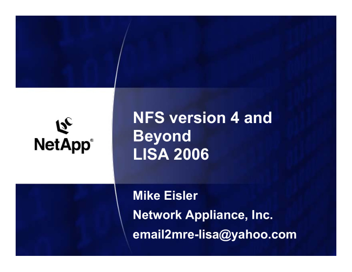 nfs version 4 and beyond lisa 2006