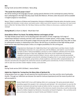 RH1  During Torah service (9:45-10:30am) - Nancy Berg &quot;The words from which prayer is