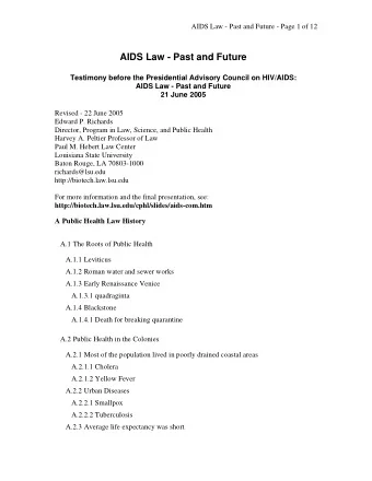 AIDS Law - Past and Future  Testimony before the Presidential Advisory Council on HIV/AIDS:  AIDS