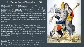 #1:  Estates General Meets - May, 1789 SUMMARY: Under the Old Regime , the people of France were
