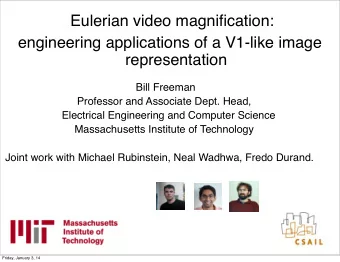 Eulerian video magnification:  engineering applications of a V1-like image  representation  Bill