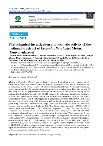 MOL2NET  Phytochemical investigation and tocolytic activity of the methanolic extract of Evolvulus