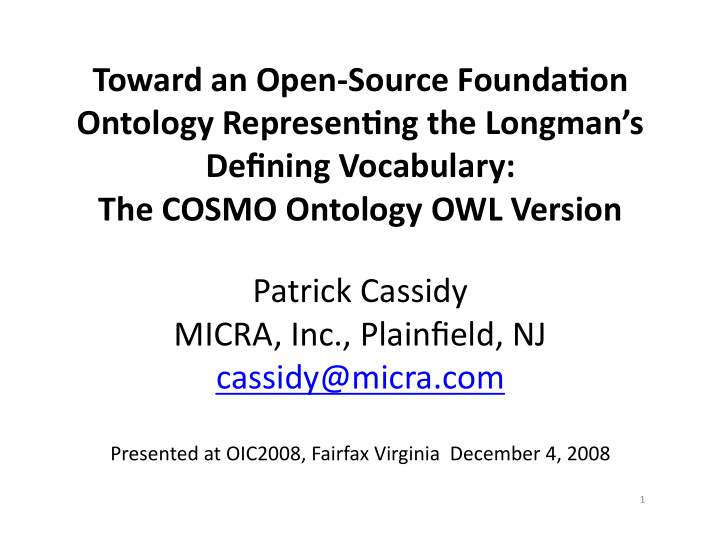 toward an open source founda1on ontology represen1ng the